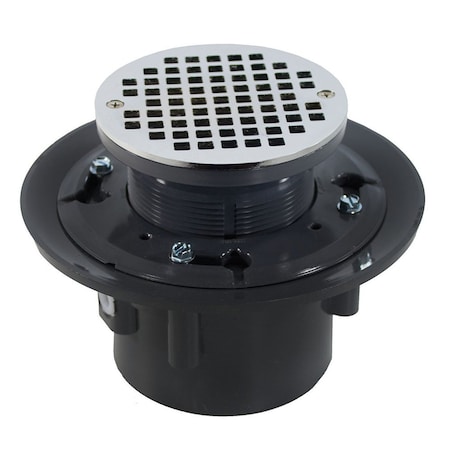 Jones Stephens 2in. x 3in. Heavy Duty PVC Drain Base with 3-1/2in. Plastic Spud and 5in. Chrome Plated Strainer D49033